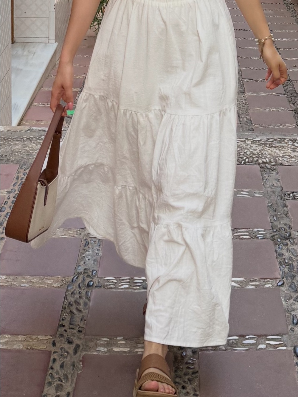 White Tiered Maxi Skirt with Elastic Waist